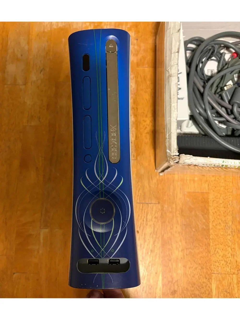 Xbox 360 Console Bundle 60GB Box Blue Faceplate Intercooler Cords Tested Works